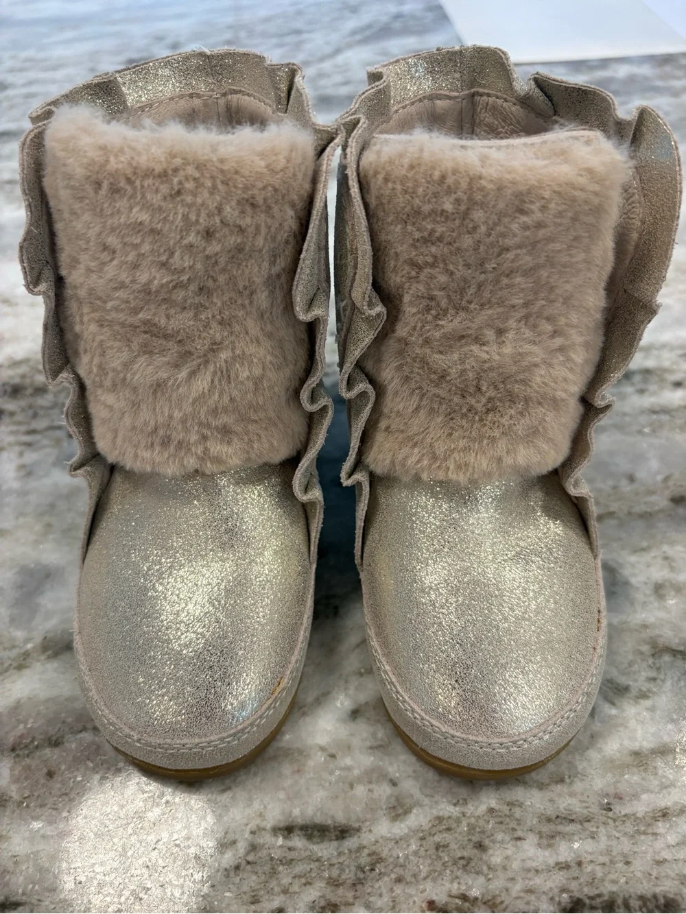 Sparkling Gold Fur-Trim Kids Boots Retail $145